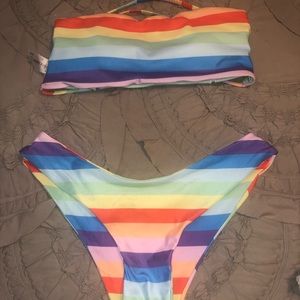 Rainbow stripped bandeau bikini set